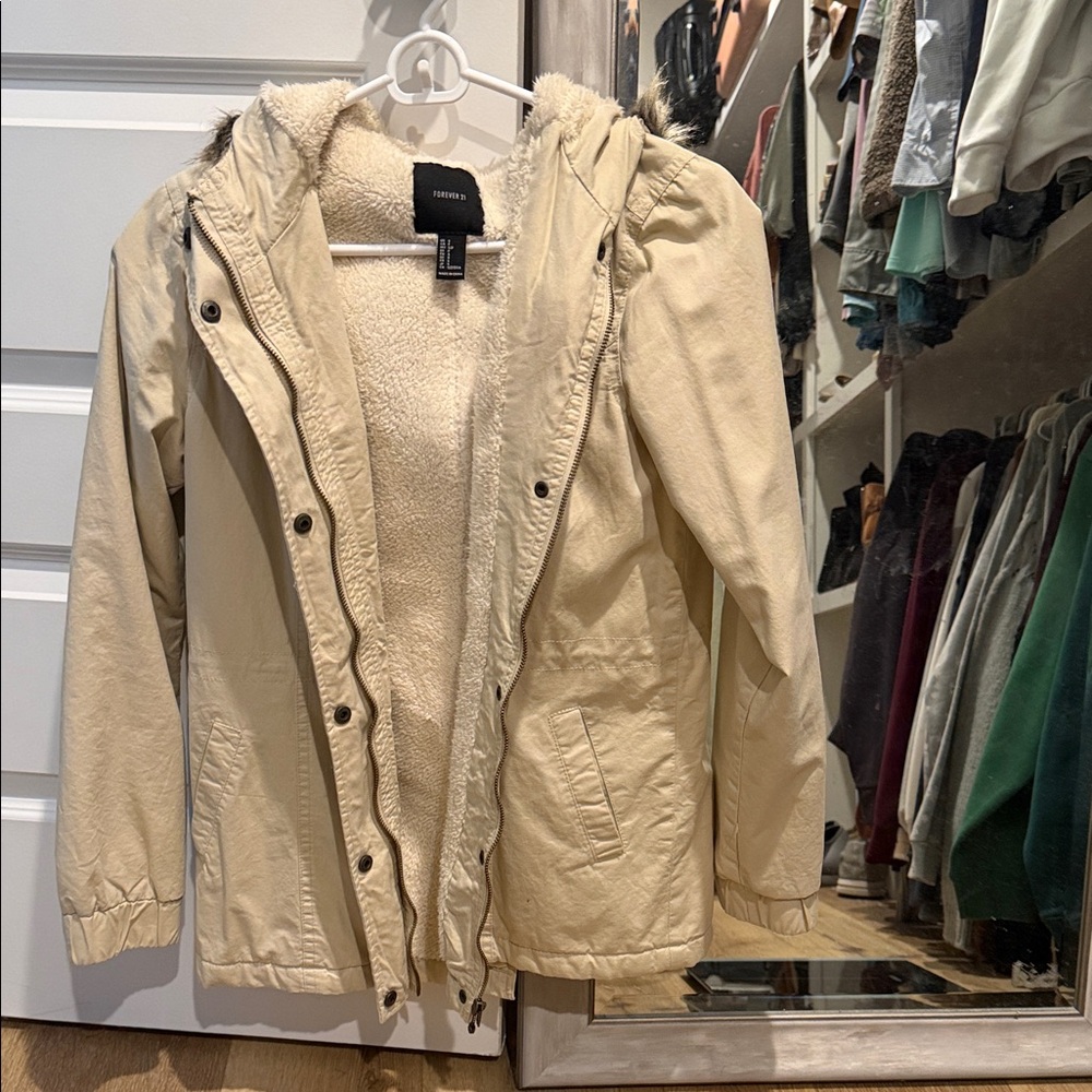 Forever 21 Beige Jacket with Faux Fur
